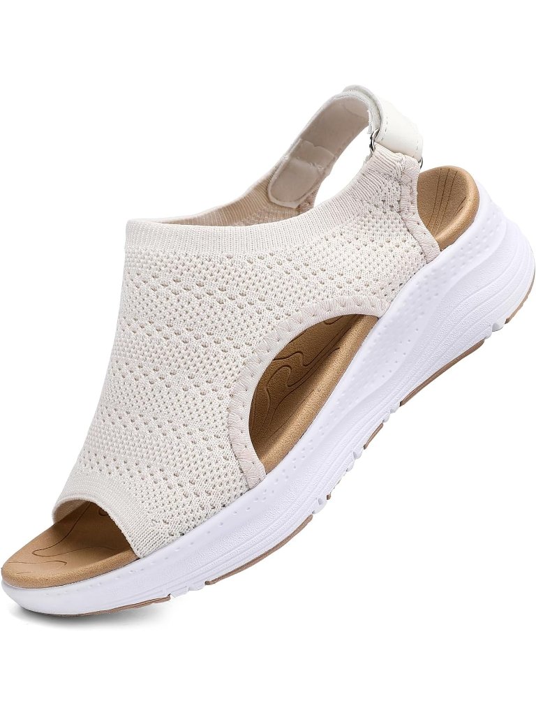 Women's Beige Arch Support Walking Sandals Open Toe Adjustable Ankle Strap